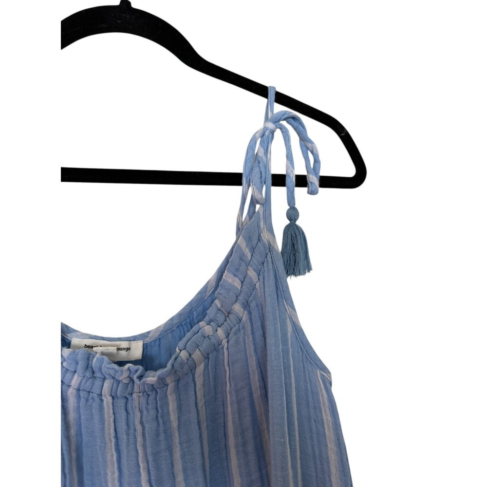 BeachLunchLounge Boho Beach Strappy Layered Blue Gauzy Cotton Dress Sz L Airy - Picture 8 of 10